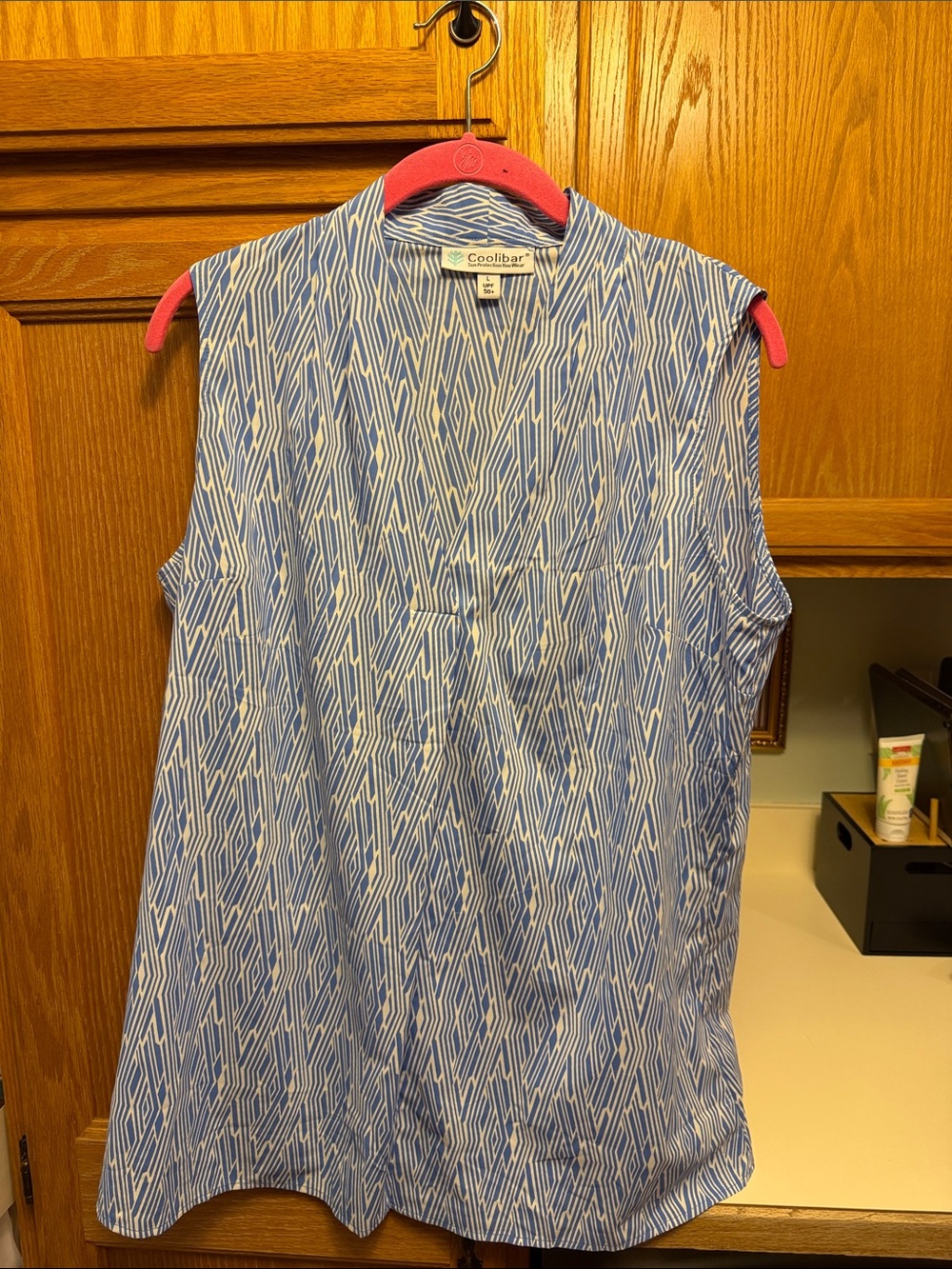 Coolibar Blue and White Blouse UPF 50+ Sun Protection
